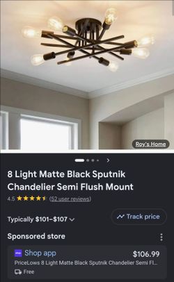 8-Lights Semi Flush Ceiling Light Fixture Modern Black Vintage Metal Sputnik Chandelier
