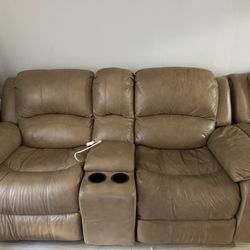 2 Tan Reclining Couch / Sofa