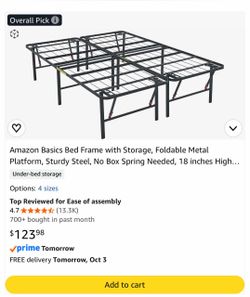 Amazon Basics Foldable Metal Platform Bed Frame for Storage
