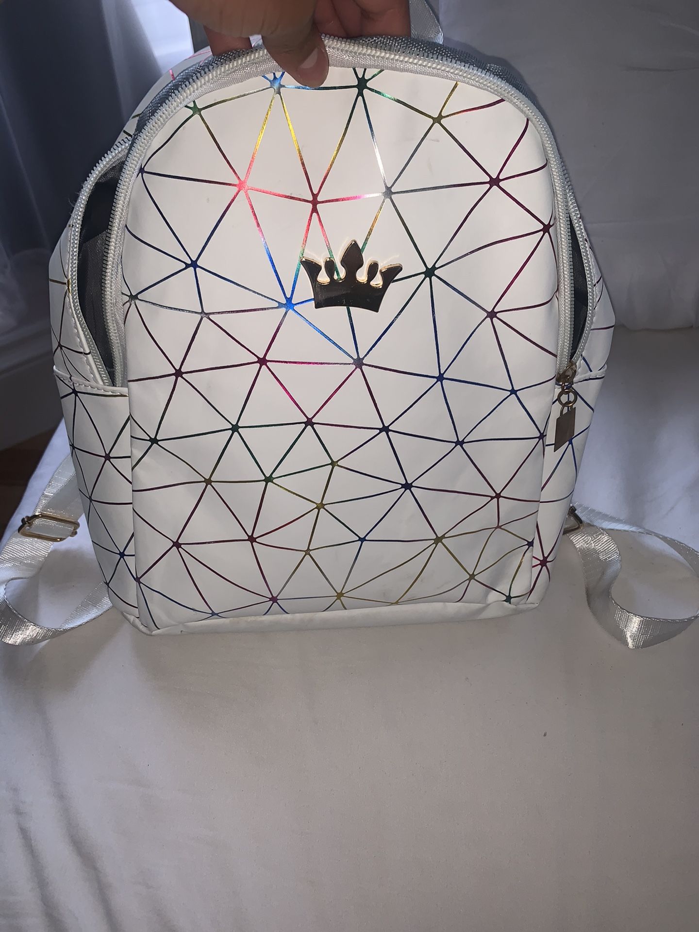 White small backpack with crown