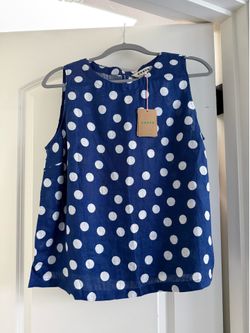 Boden Womens Linen Shell Top Starboard Blue Painted Dot Size 10 US