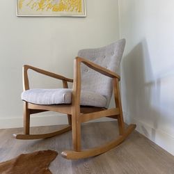 Mid-Century Modern Upholstered Wood Rocking Chair