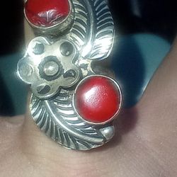 925 And Red Jasper Or Red Turquoise Stones Ring Size 9