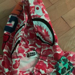 BAPE red and white hoodie