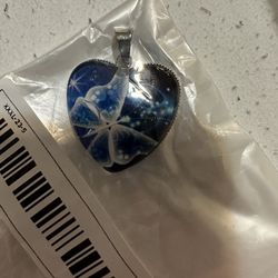   Beautiful Blue Heart Pendent W/ Butterfly (chain Included)- Brand New-never Opened