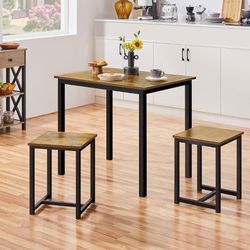 3-Piece Space Saving Dining Table Set, for Kitchen, Dining Room, Rustic Brown