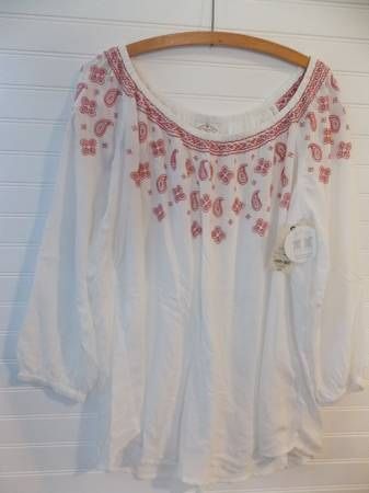 NWT St John's Bay women's white flowy boho peasant blouse tunic top XL