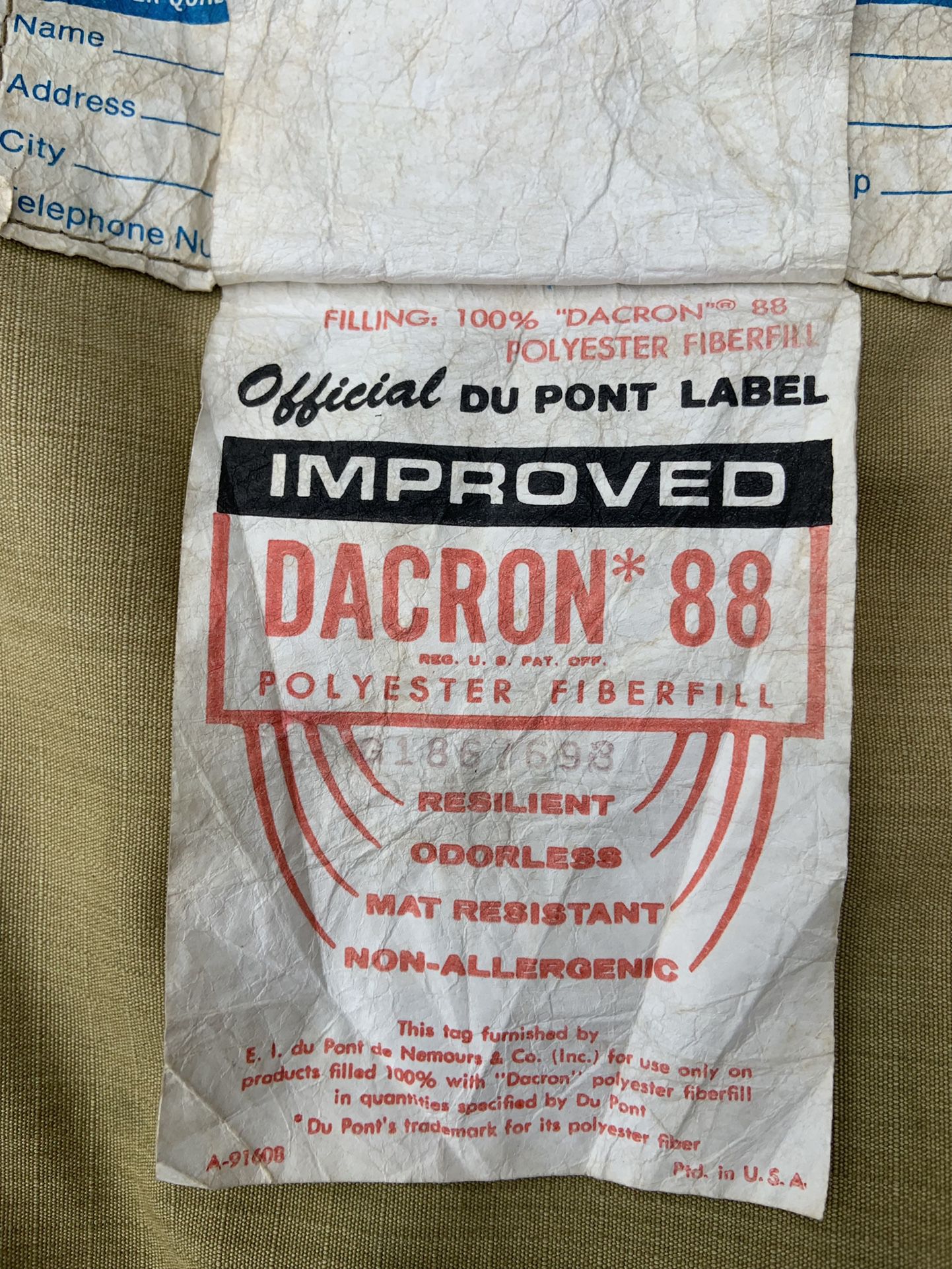  Vintage DuPont Dacron Flannel Sleeping Bag - Olive Green Phesant Hunting Lined Cotton Coleman EXCELLENT        