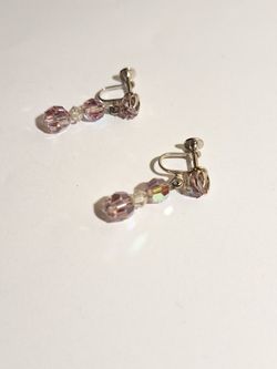Aurora Borealis Crystal Dangle Vintage Earrings Screw Backs