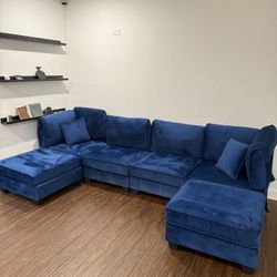 BLUE VELVET COUCH SOFA LIVING ROOM