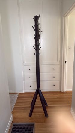 Dark Wood Freestanding Coat Rack / Coat Tree