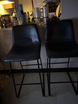 Two Black Leather Bar Chairs 