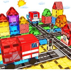 Brandnew Magnetic Tiles Road Car Set, Toddler Magnetic Building Blocks Toys for 3 4 5 6 7 Year Old Boys Girls, Kids Montessori STEM Sensory Preschool 