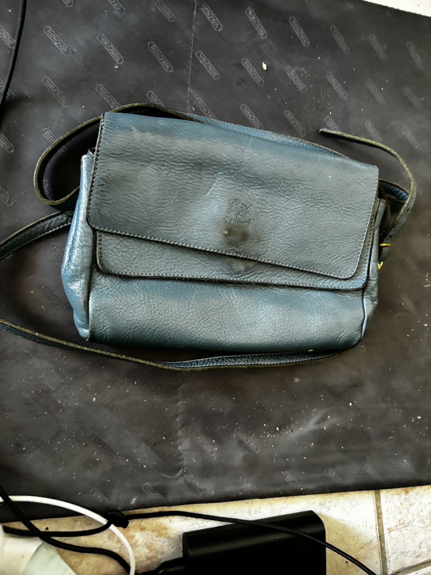 IL Bisonte Wanny Di Filippo leather handbag blue dress purse shoulder bag y2k 