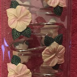 Succulent Flower Set Of 12 Ceramic & Metal Shower Curtain Hooks NEW in Package!
