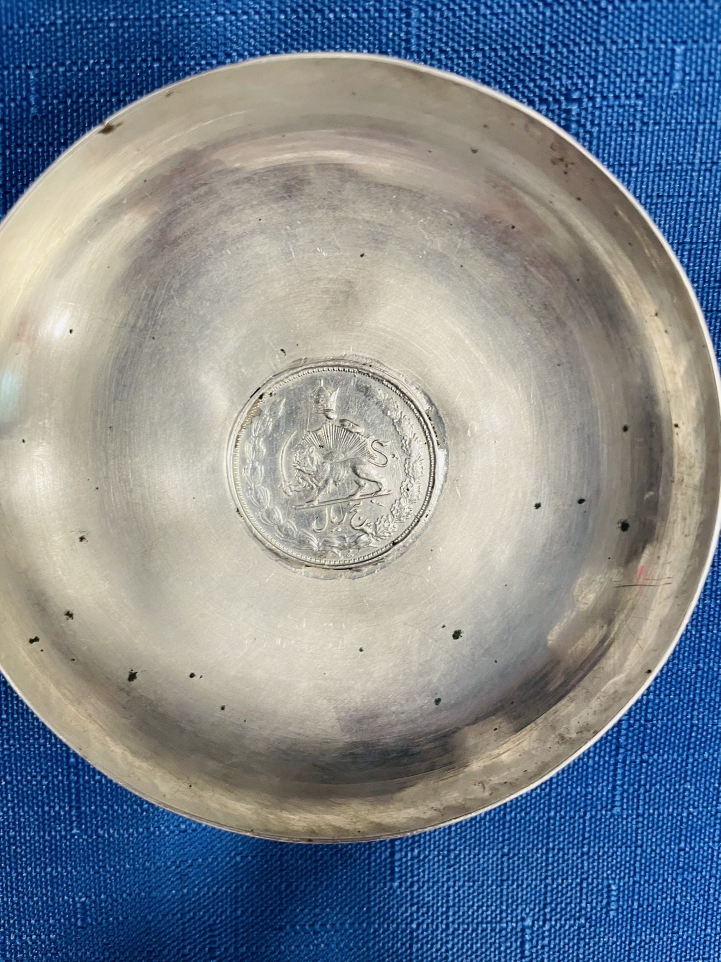 Vintage Silver Dish With In-set Persian Coin