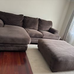 Brown Three Seater Chaise With Large Ottoman