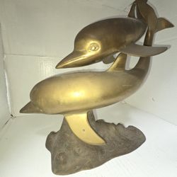Very Large Double Dolphin Statue Solid Brass