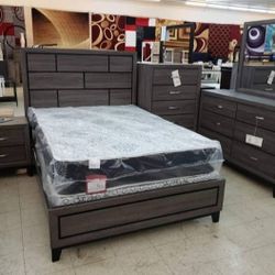 New Akerson Gray 5 Piece Queen Panel Bedroom Set ☀️$20 Down Payment Finance 