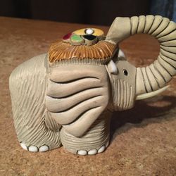 Artesania Rinconada Art Pottery Clay Elephant Trunk Up Figure Made In Uruguay