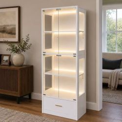 New In Box Heavy Duty Shelf Cabinet With Glass Door And LED Lights For Action Figures Collectible Memorabilia Display Stand 