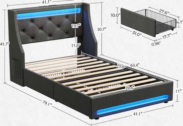 Twin Size Upholstered Platform Bed Frame with LED Lights