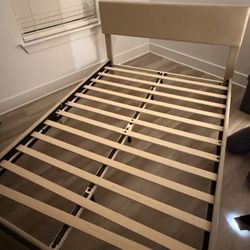 Full Size Bed Frame with Adjustable Headboard, Upholstered Platform Bed