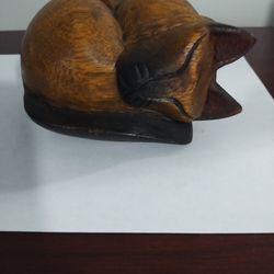 Vintage Wooden Cat Figurine 