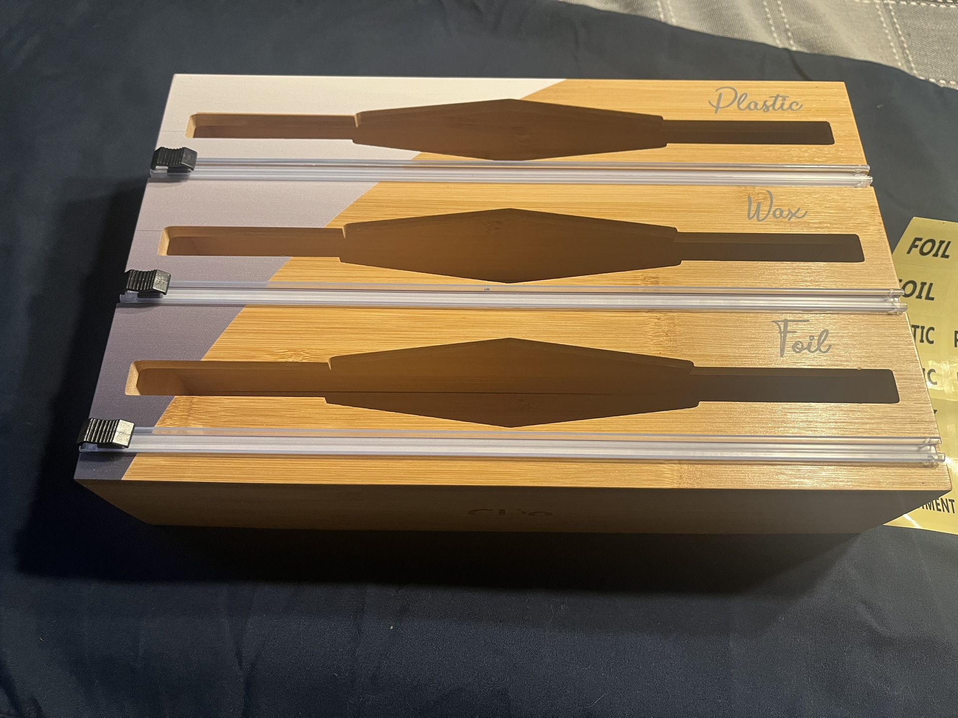 Bamboo Foil, Wax, And Plastic Organizer With Cutter. Brand New! Check Out All Pics!
