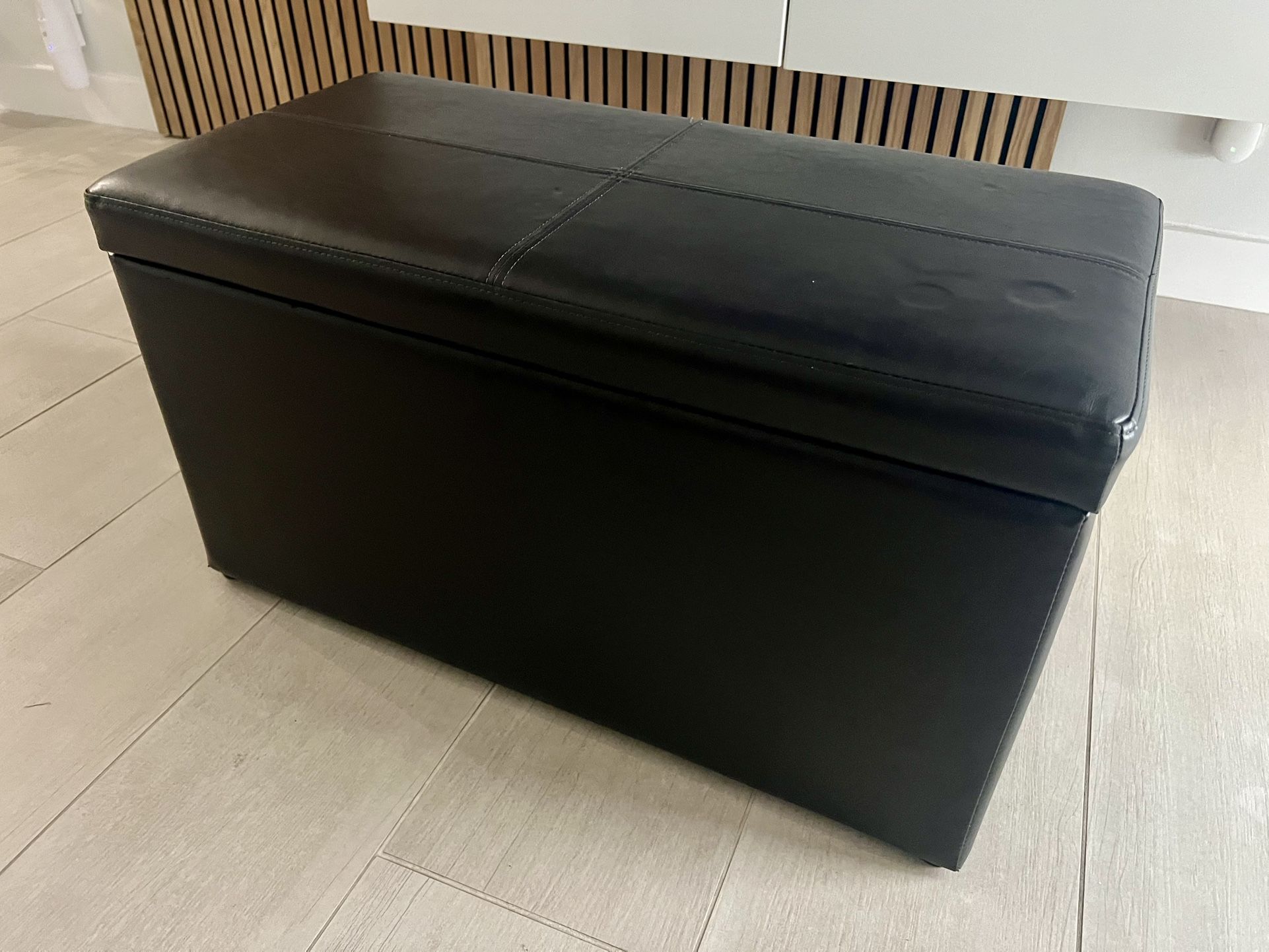 Black Faux Leather Storage Ottoman 30W16H15D