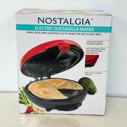 Nostalgia 8 Inch Electric Quesadilla Maker EQM200 Nonstick 900W Red NEW Compact