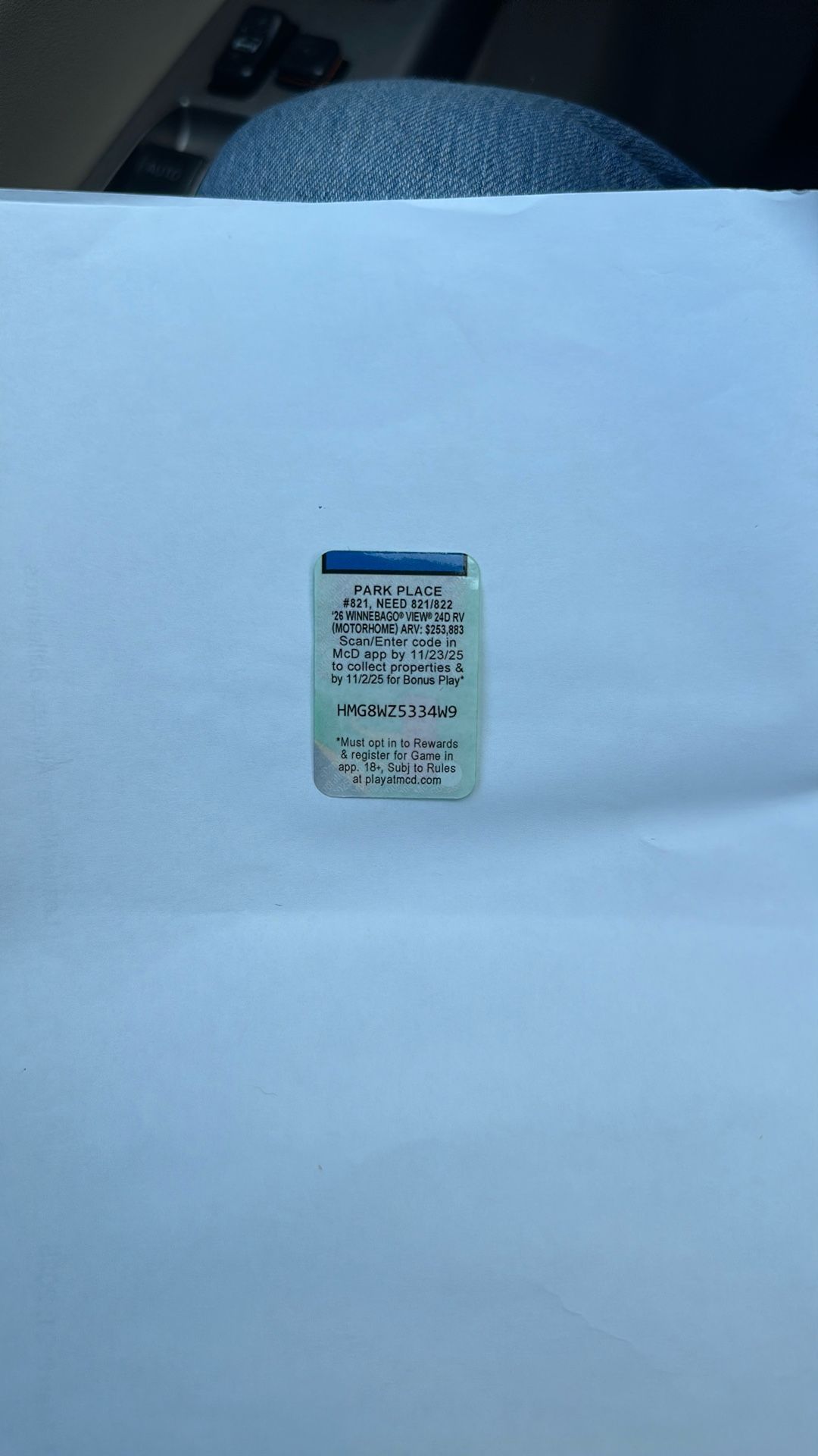 McDonald’s Monopoly game