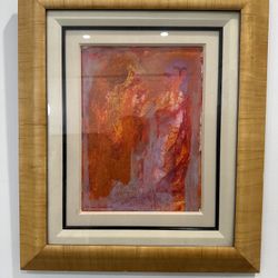 Framed Abstract Painting with Gold Wood Frame (Signed Artwork)