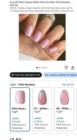 CurvLife Pink Glitter Press On Nails