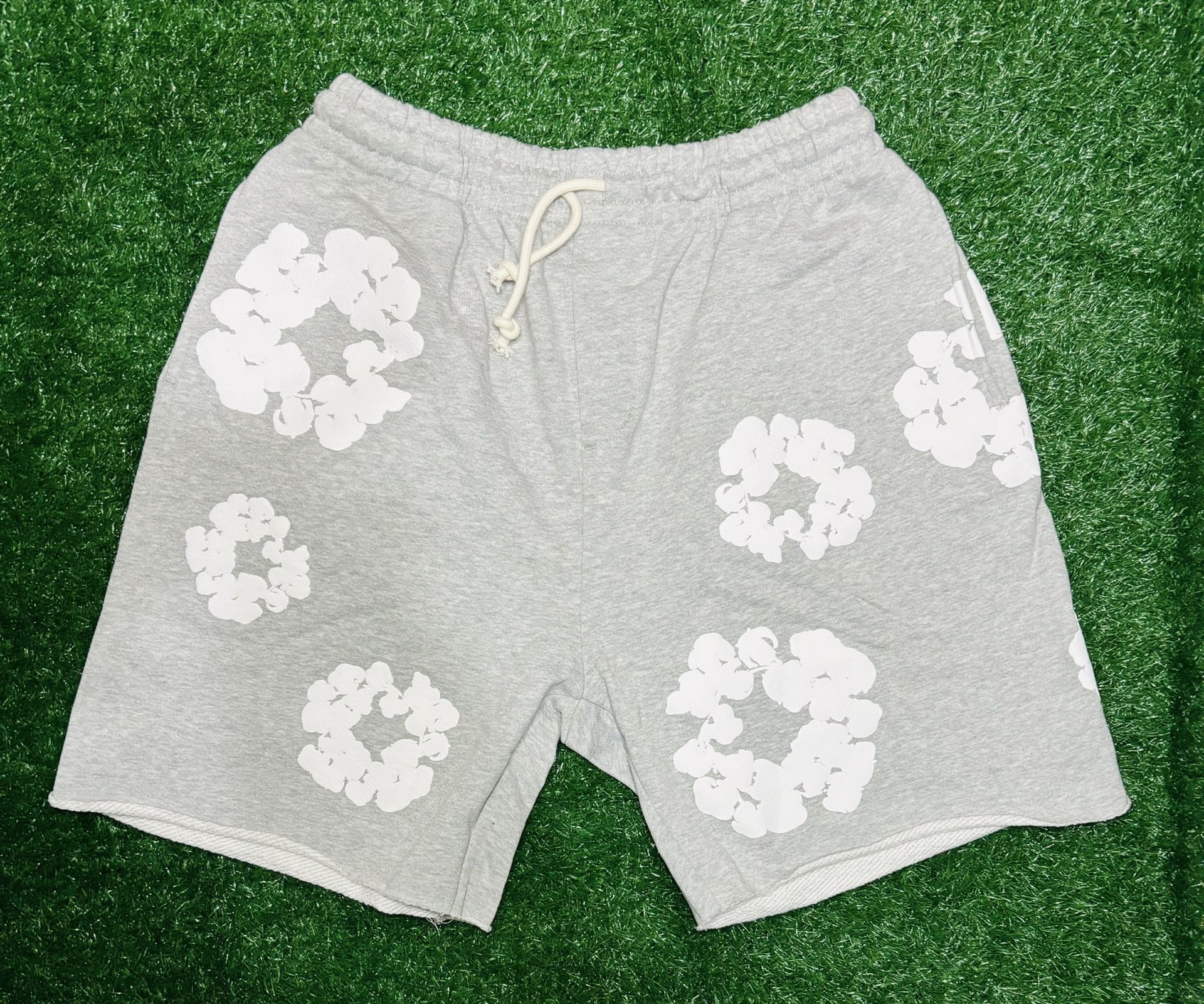Grey & White Denim Tear Shorts