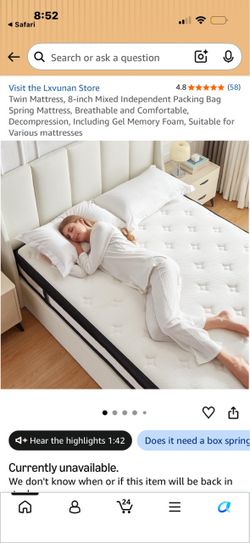 TWIN Mattress 8” Mixed Independent Spring Mattress, Breathable and Comfortable, Decompression, Including Gel Memory Foam