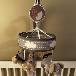 Lambs & Ivy Jungle Safari Musical Baby Crib Mobile - Gray, Beige, White, Animals