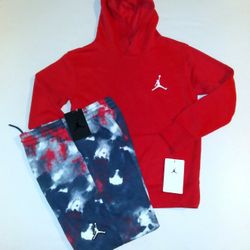 Jordan Boys Youth 2pc Hooded Jogger Short Set - Small 