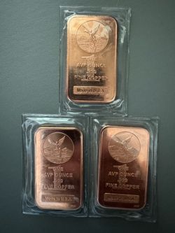 Lot of 3 – 1 oz .999 Fine Copper Bullion Bars – Made in USA
