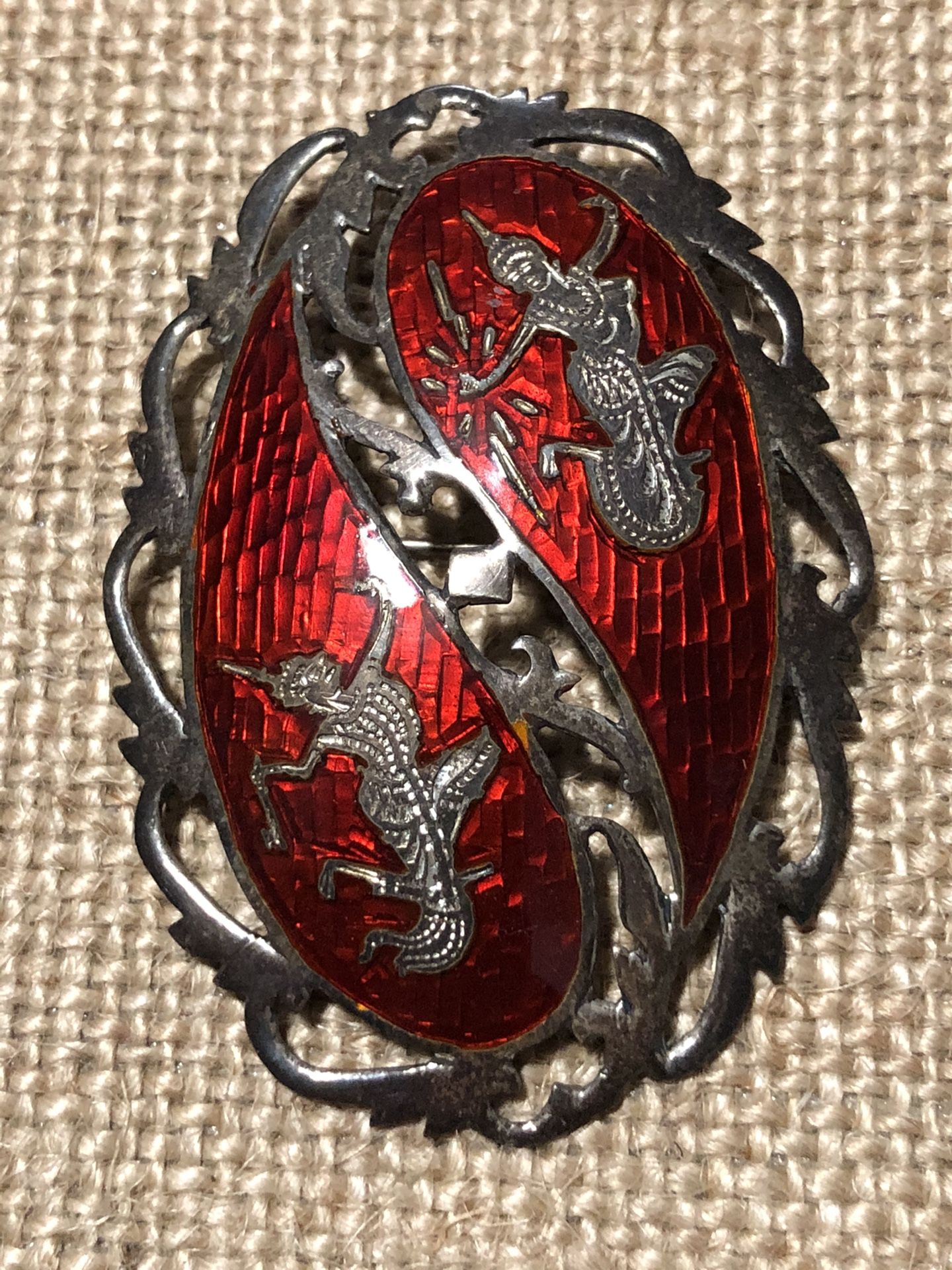 Vintage matching Siam sterling silver brooch and earrings