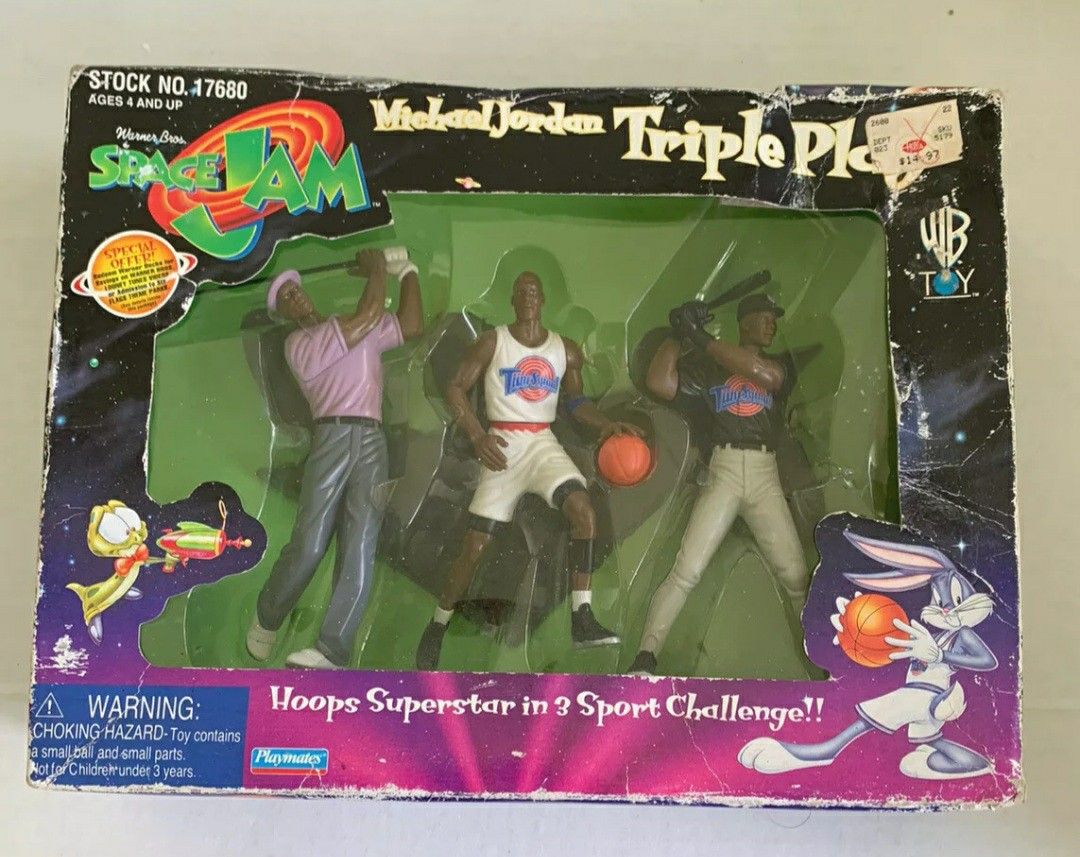 1996 Space Jam Michael Jordan Triple Play Action Figure Set Toy Mates