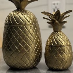 Gold Metal Pineapple Decorative Jar Set (2 Pieces) – Heavy Luxury Home Decor