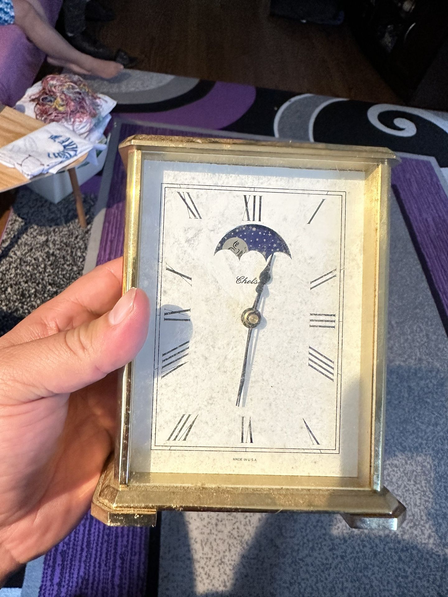 Vintage Chelsea Moon Phase 5.75 Hermle 2100 Brass Mantel