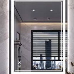  24" x 32 LED Bathroom Mirror — Front and Backlit Wall-Mounted Mirror — 3000K–6000K, Stepless Dimming, Anti-Fog Function