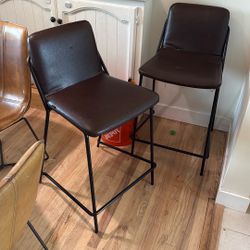 Two Brown Leather Bar Stools M.a.d.