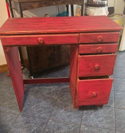 Red wood 5 drawer vintage desk