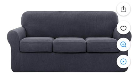 Subrtex Textured Grid Stretch Sofa Cover Couch Slipcover with Separate Cushion Cover(Gray, Sofa)