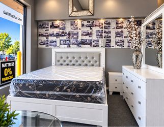 Modern White Bedroom Set – Bed, Dresser, Mirror & Nightstand