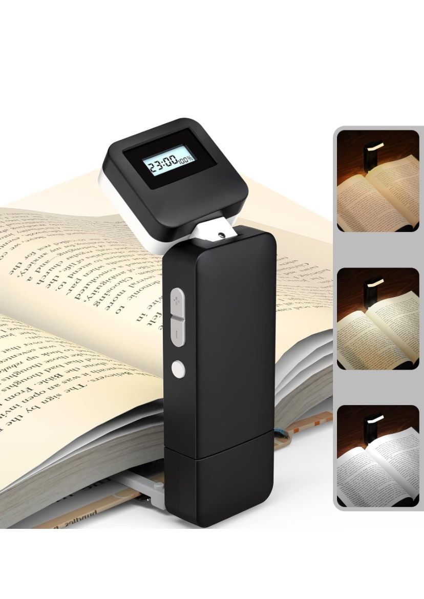 Book Reading Light with Time Display,USB Rechargeable Reading Lights with 3 Color × 3 Brightness Levels for Books in Bed LED Eye Care Clip on Reading