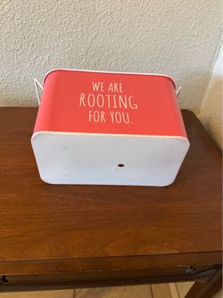 Decor Metal Pink “We Are Rooting For You.” Gift Tin. Brand New. 8 1/2” Great Gift